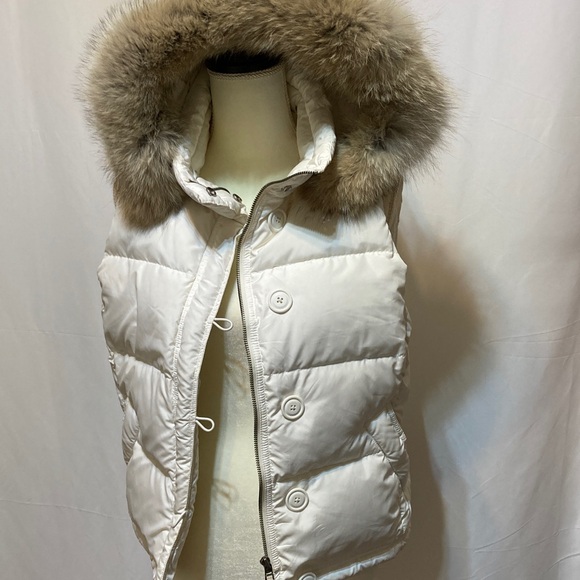 J CREW SIZE L DOWN PUFFER VEST CREAM IVORY WHITE WITH REAL FUR HOOD - Picture 4 of 12